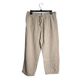 Dash Women Tan Beige Linen Blend Wide Leg Drawstring Pull On Pants Size Medium
